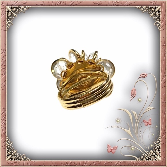 ADJUSTABLE Flower Crystal Ring Gold Accented - Picture 7 of 8